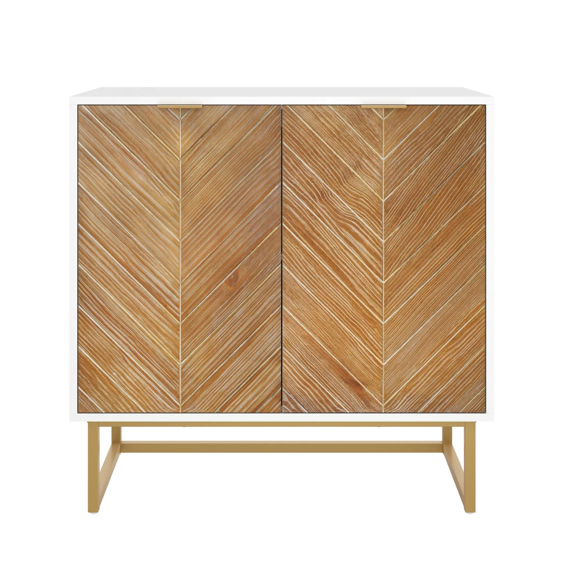 Large Herringbone Kitchen Storage Credenza White (Set of 4)