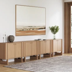 Large Mid-Century Modern Solid Wood Credenza Raw Oak (Set of 4)