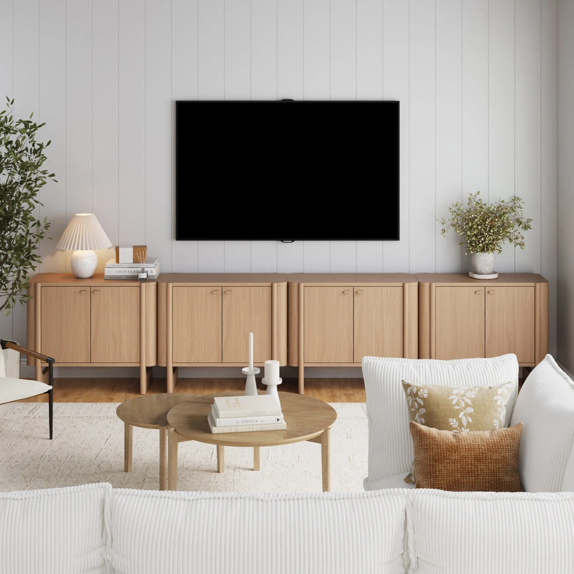 Large Mid-Century Modern Solid Wood Credenza Raw Oak (Set of 4)