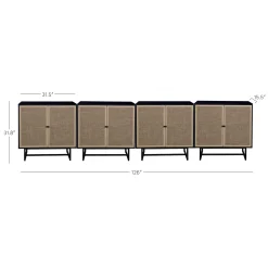 Large Rattan Credenza Console Table Black (Set of 4)