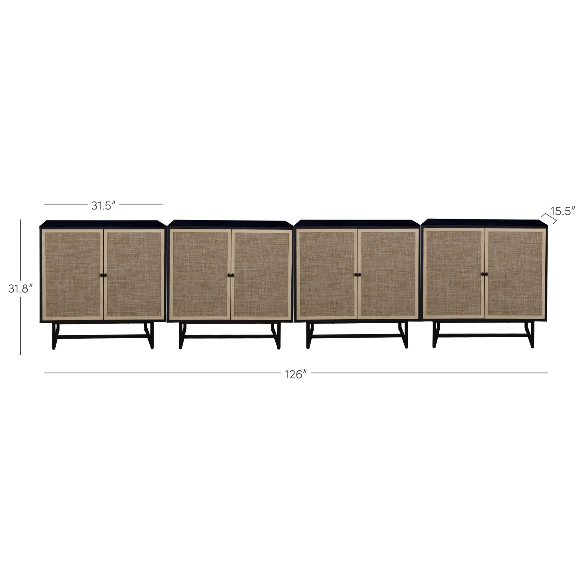 Large Rattan Credenza Console Table Black (Set of 4)