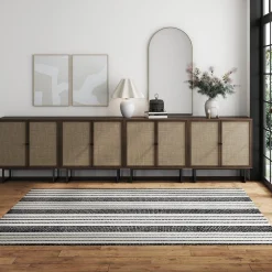 Large Rattan Credenza Console Table Walnut (Set of 4)