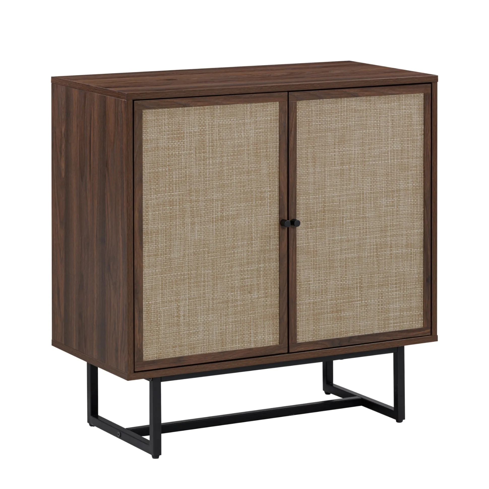 Large Rattan Credenza Console Table Walnut (Set of 4)