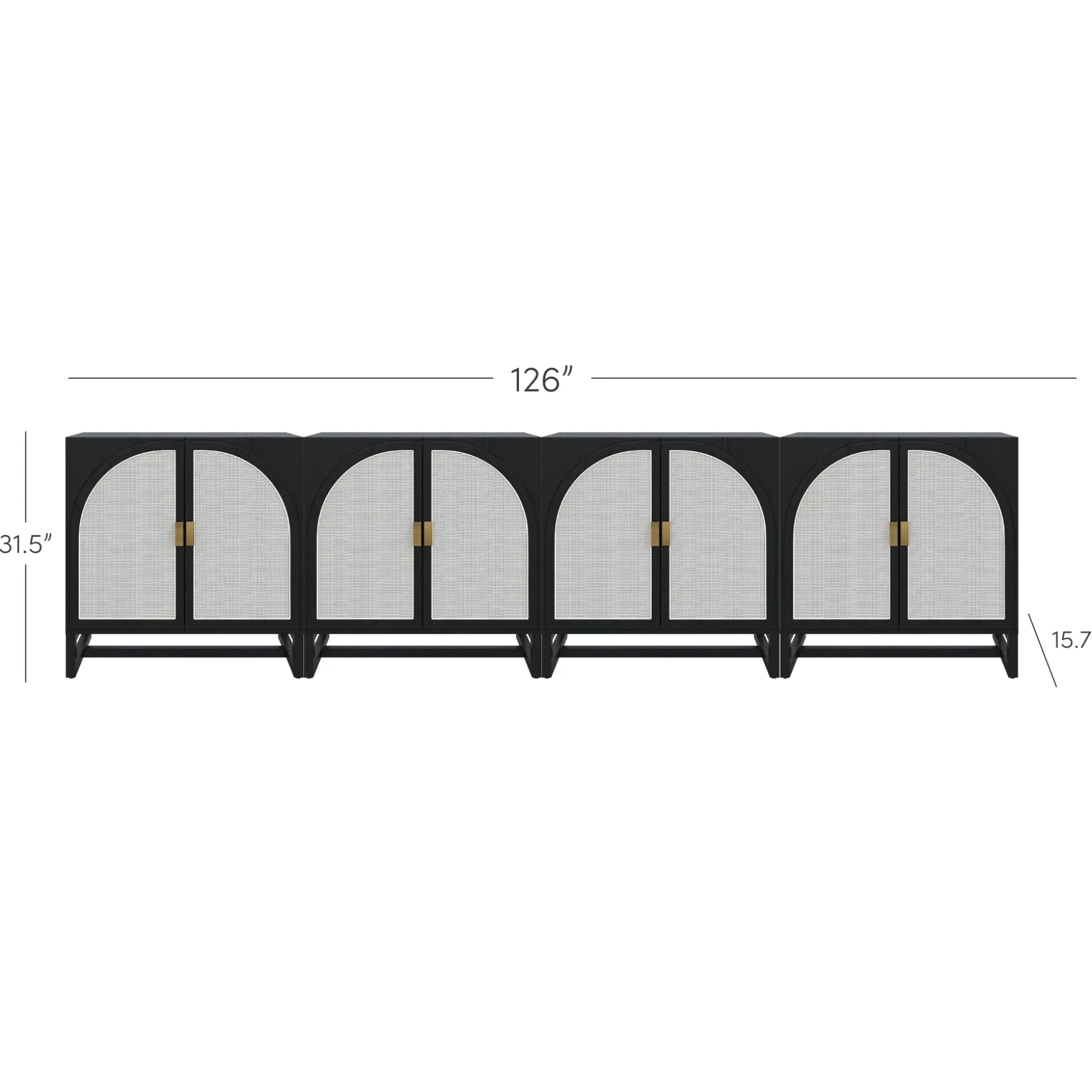 Large Rattan Credenza Console Black (Set of 4)