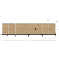 Large Rattan Credenza Console Table Light Oak (Set of 4)