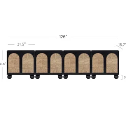 Large Seagrass Arched Storage Cabinet Credenza Black (Set of 4)
