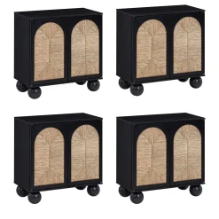 Large Seagrass Arched Storage Cabinet Credenza Black (Set of 4)