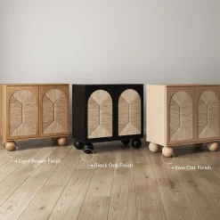 Large Seagrass Arched Storage Cabinet Credenza Raw Oak (Set of 4)