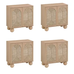 Large Seagrass Arched Storage Cabinet Credenza Raw Oak (Set of 4)