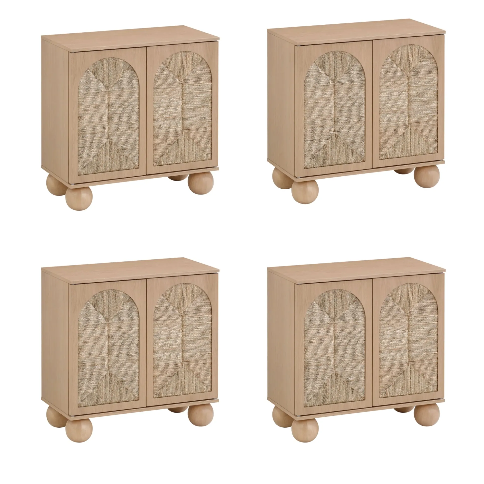 Large Seagrass Arched Storage Cabinet Credenza Raw Oak (Set of 4)