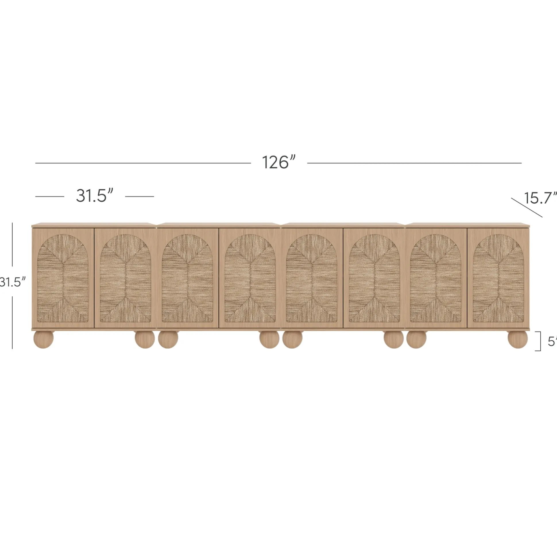Large Seagrass Arched Storage Cabinet Credenza Raw Oak (Set of 4)