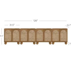 Large Seagrass Arched Storage Cabinet Credenza Light Brown (Set of 4)