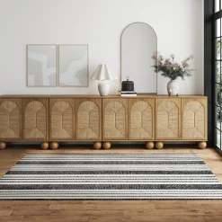 Large Seagrass Arched Storage Cabinet Credenza Light Brown (Set of 4)