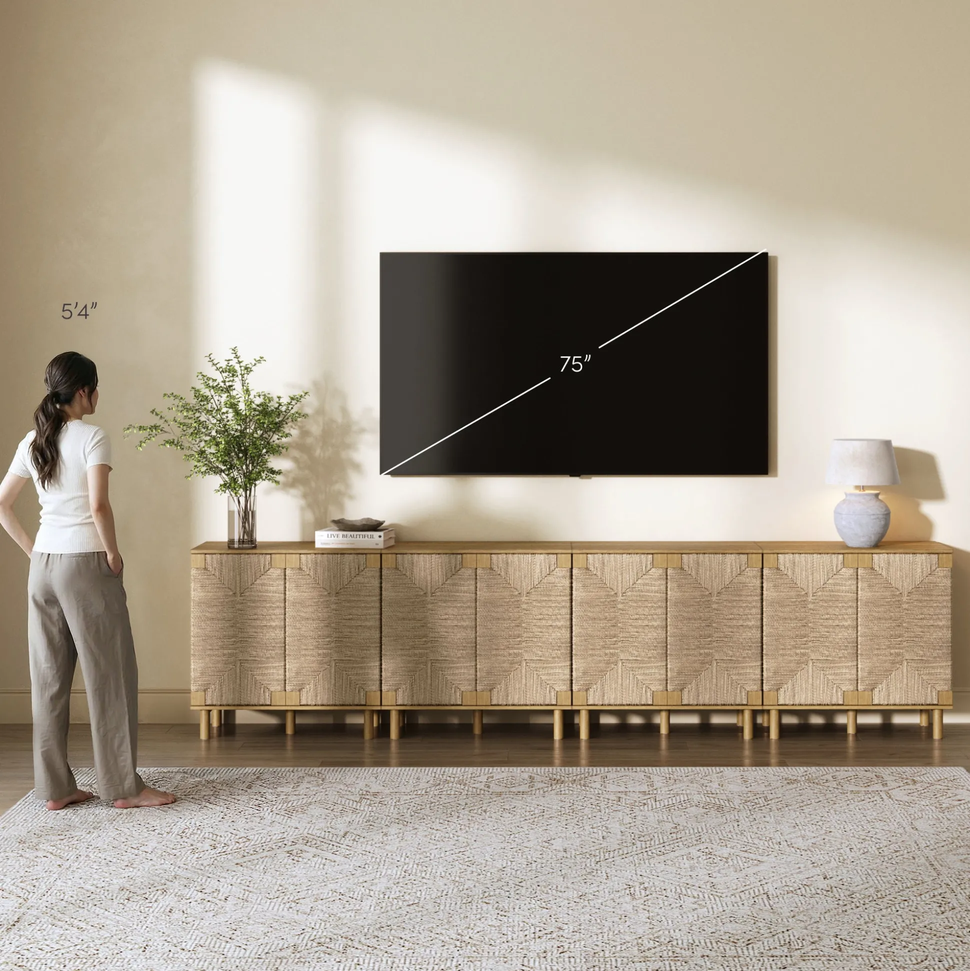 Large Seagrass Storage Cabinet Credenza Brown (Set of 4)