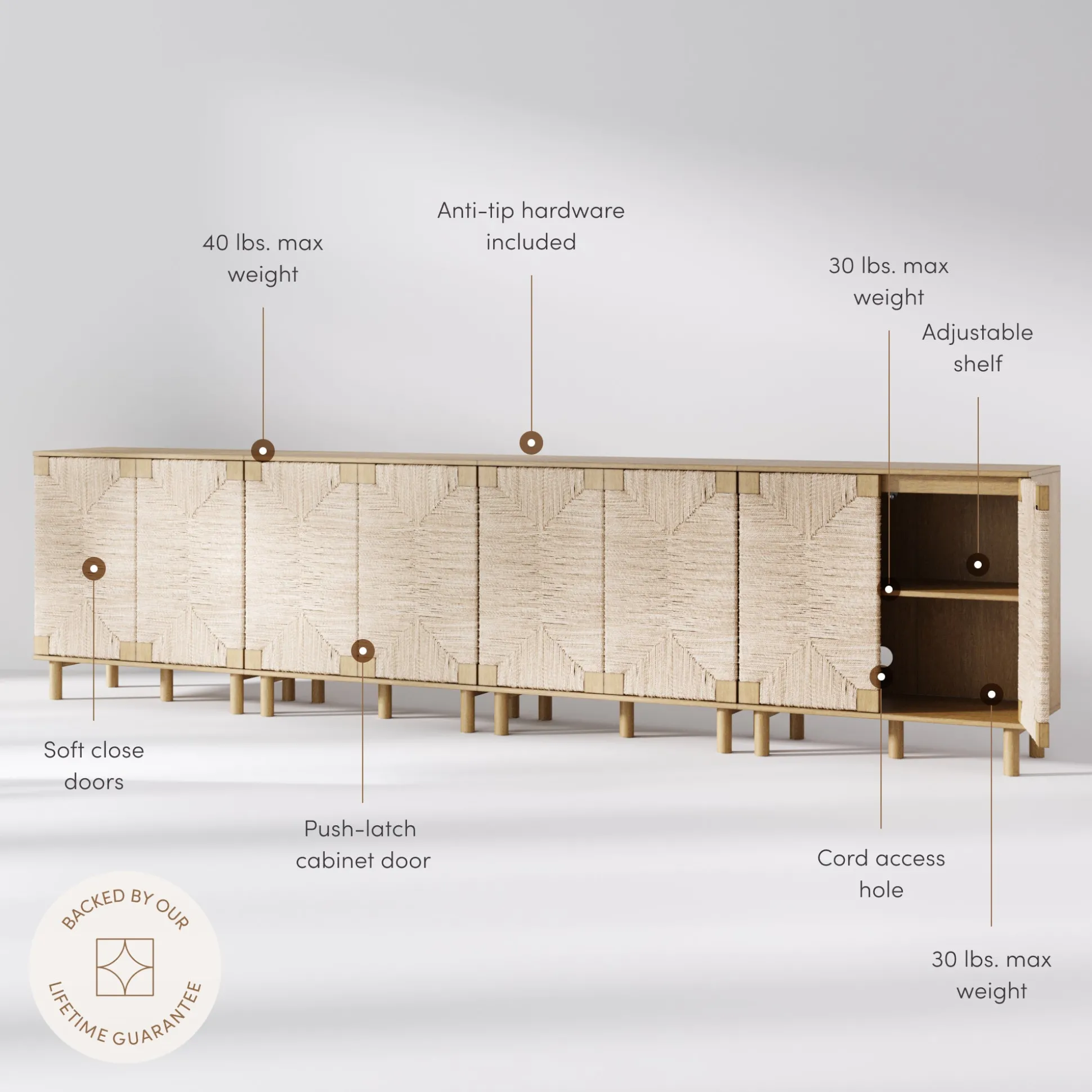 Large Seagrass Storage Cabinet Credenza Brown (Set of 4)