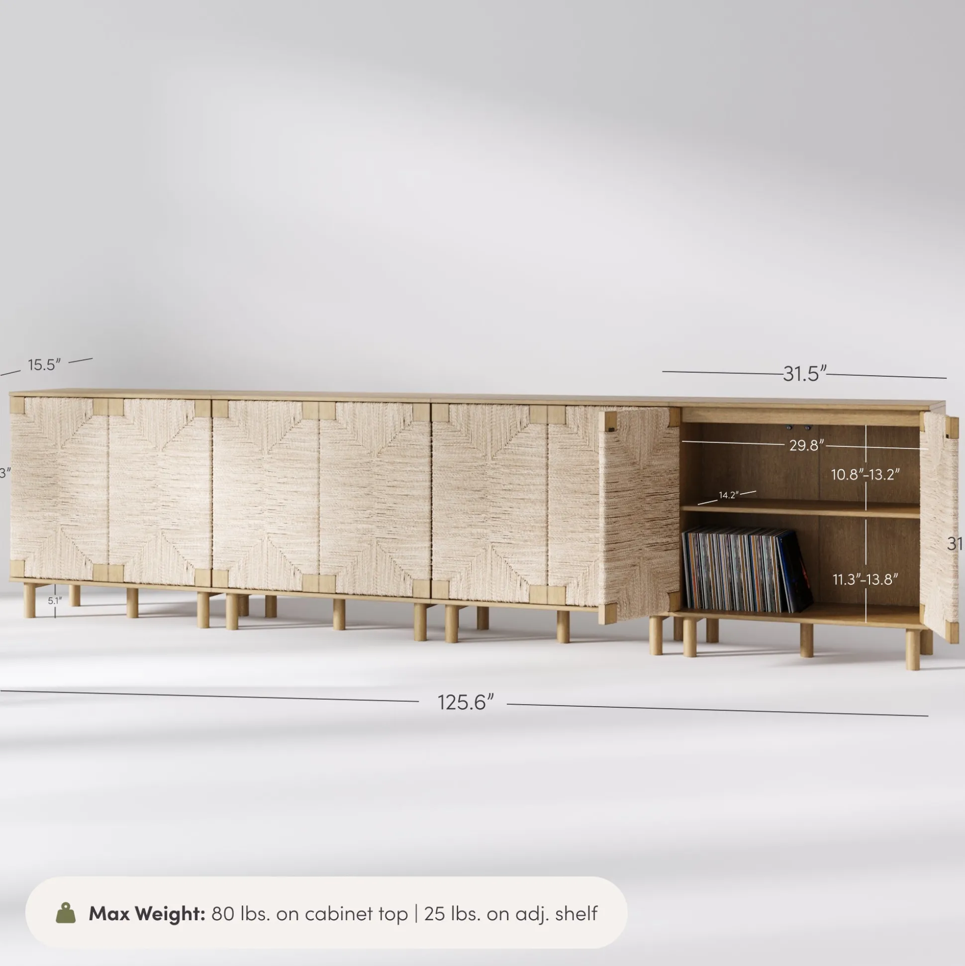 Large Seagrass Storage Cabinet Credenza Brown (Set of 4)