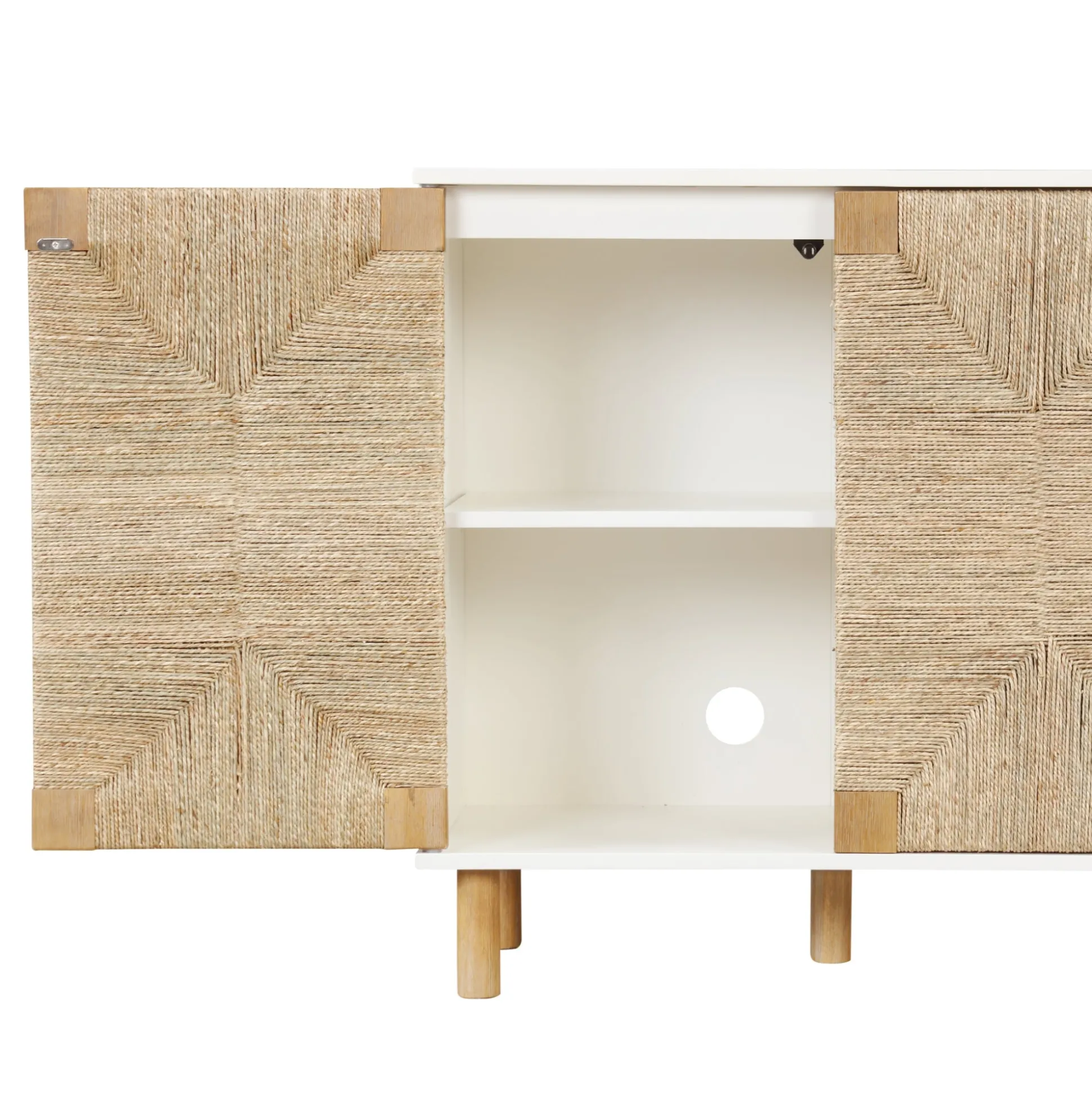 Large Seagrass Storage Cabinet Credenza White (Set of 4)