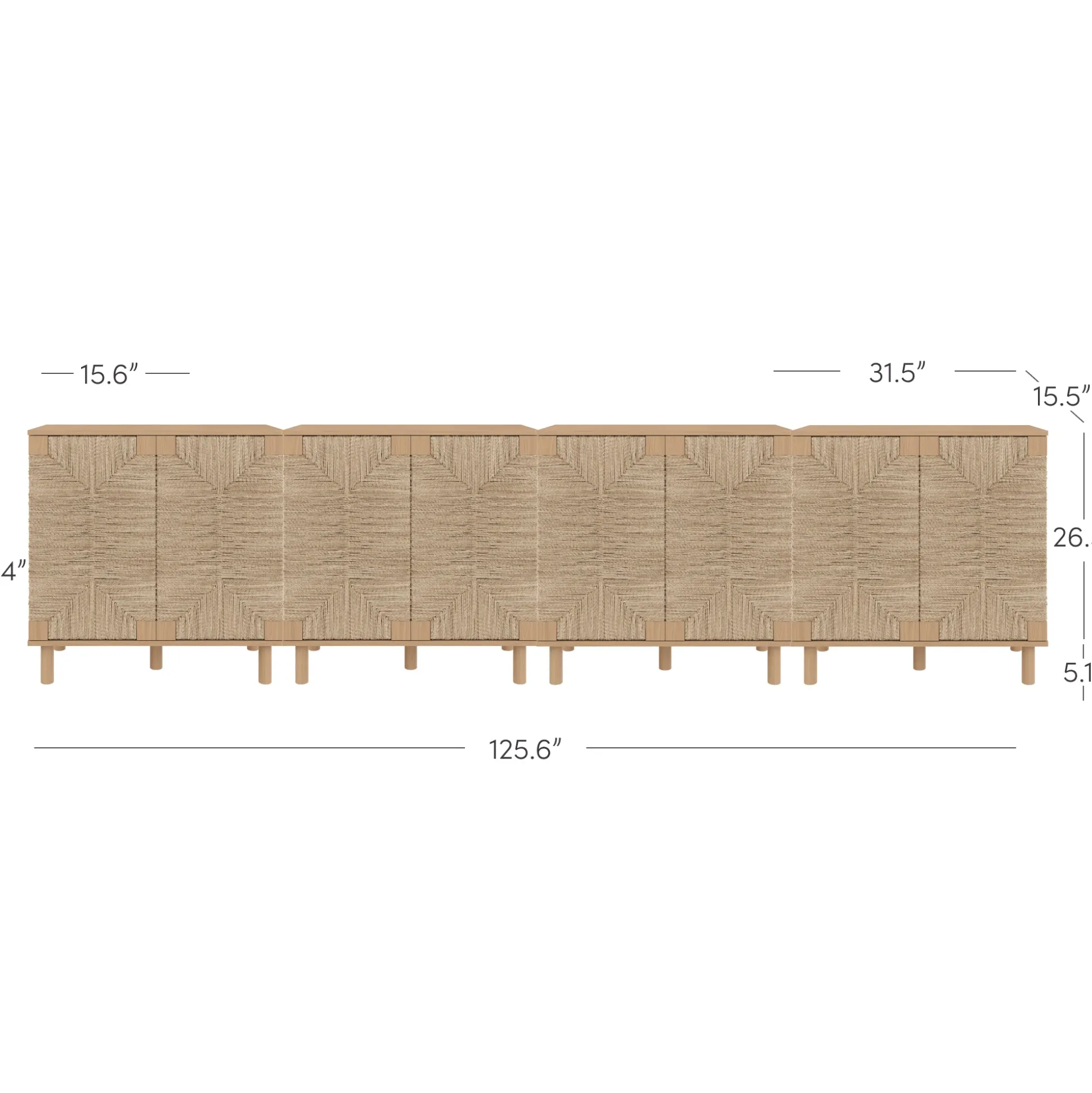 Large Seagrass Storage Cabinet Credenza Raw Oak (Set of 4)