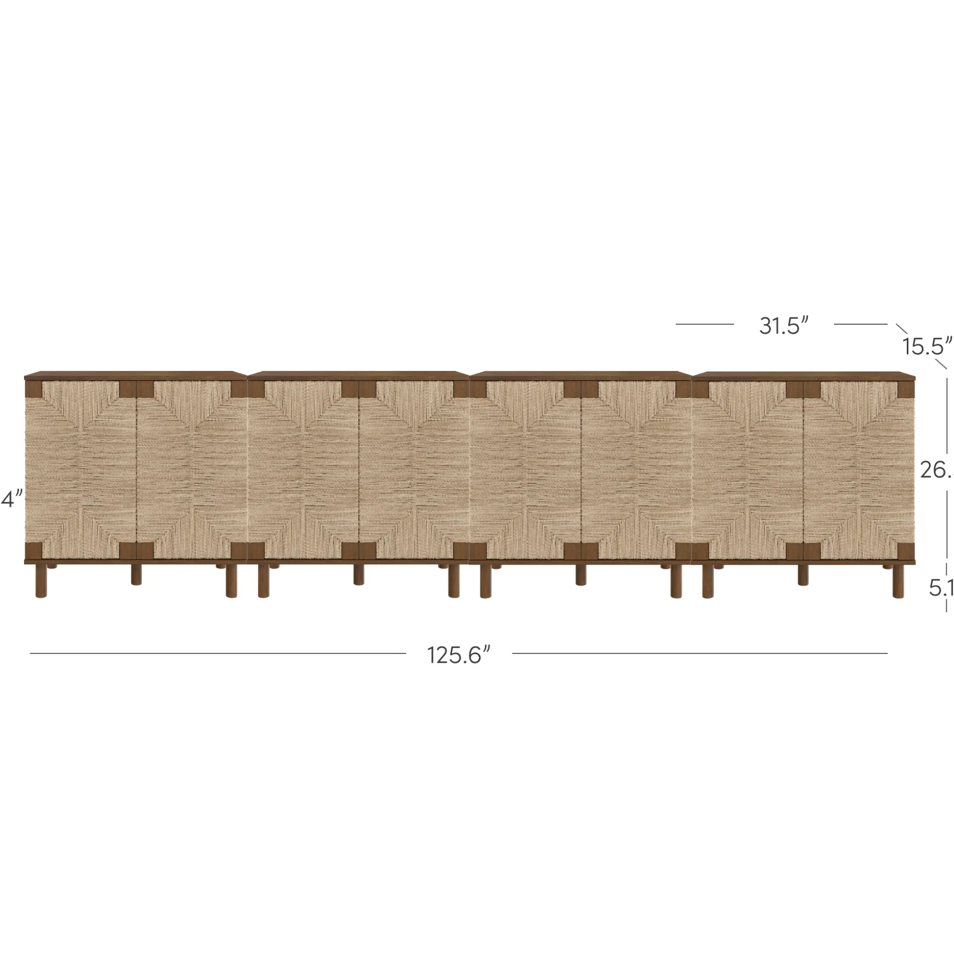 Large Seagrass Storage Cabinet Credenza Dark Brown (Set of 4)