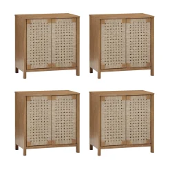 Large Woven Seagrass TV Console Credenza Light Brown (Set of 4)