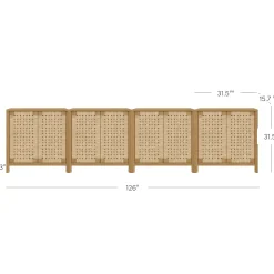 Large Woven Seagrass TV Console Credenza Light Brown (Set of 4)