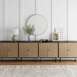 Metal and Rattan TV Stand Console for TVs up to 100