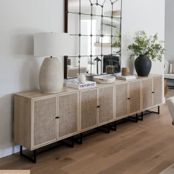 Metal and Rattan TV Stand Console for TVs up to 100