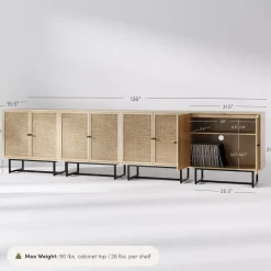 Metal and Rattan TV Stand Console for TVs up to 100