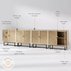 Metal and Rattan TV Stand Console for TVs up to 100