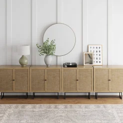 Metal and Rattan TV Stand Console for TVs up to 100