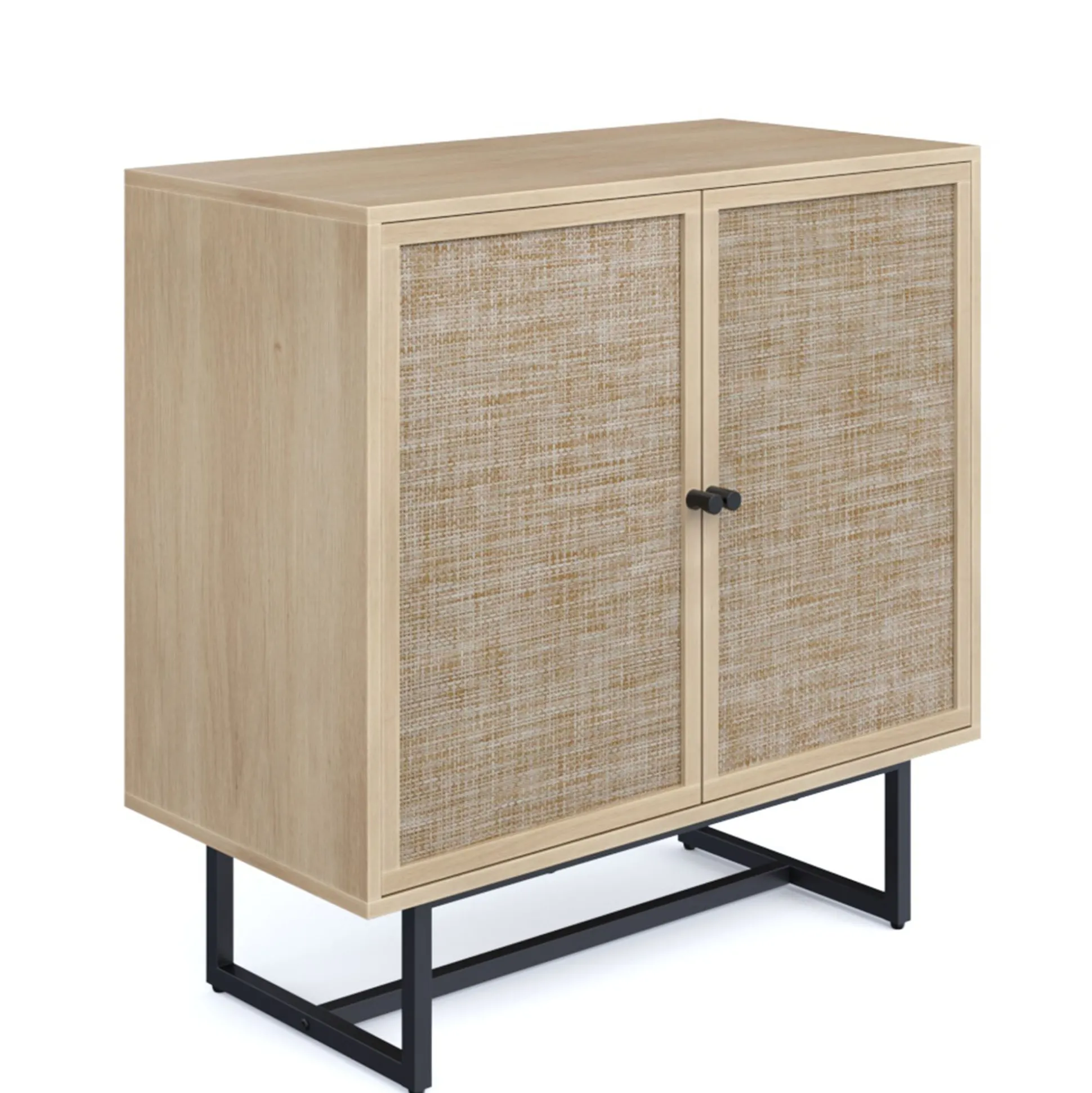 Metal and Rattan TV Stand Console for TVs up to 100" Light Oak