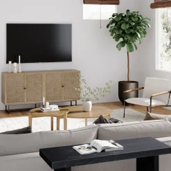 Metal and Rattan TV Stand Console for TVs up to 65