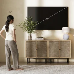 Metal and Rattan TV Stand Console for TVs up to 65
