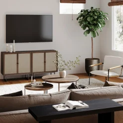 Metal and Rattan TV Stand Console for TVs up to 65
