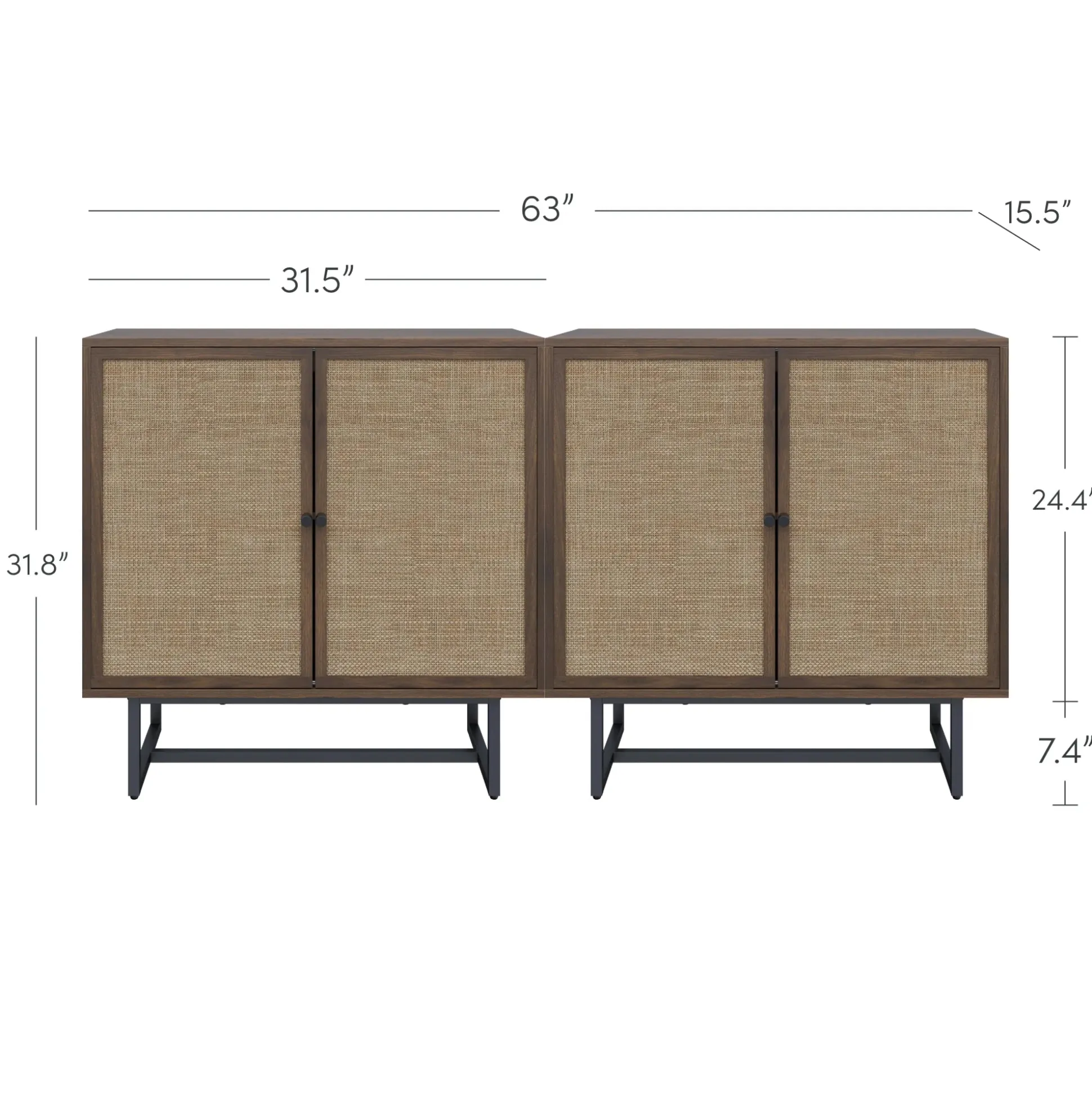 Metal and Rattan TV Stand Console for TVs up to 65" Walnut