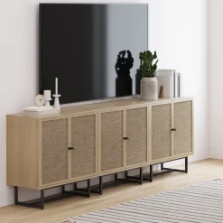 Metal and Rattan TV Stand Console for TVs up to 75