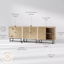 Metal and Rattan TV Stand Console for TVs up to 75