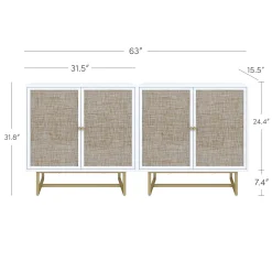 Metal and Rattan TV Stand Console for TVs up to 65" White