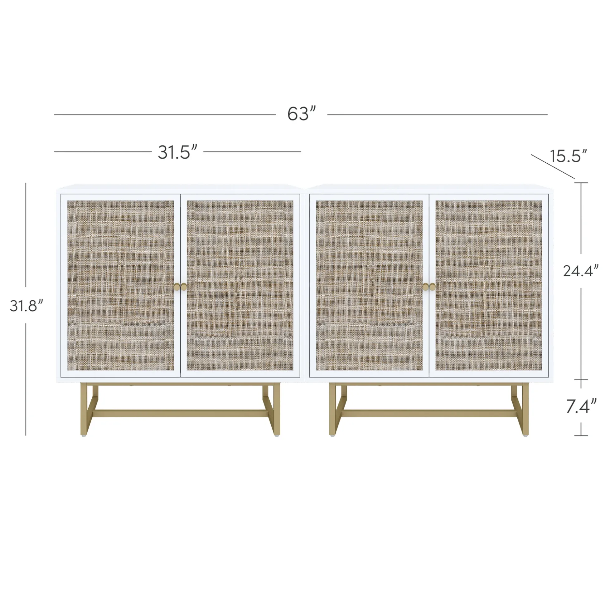 Metal and Rattan TV Stand Console for TVs up to 65" White
