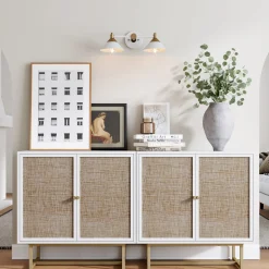 Metal and Rattan TV Stand Console for TVs up to 65