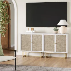 Metal and Rattan TV Stand Console for TVs up to 65