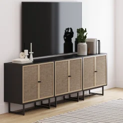 Metal and Rattan TV Stand Console for TVs up to 75