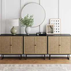 Metal and Rattan TV Stand Console for TVs up to 75