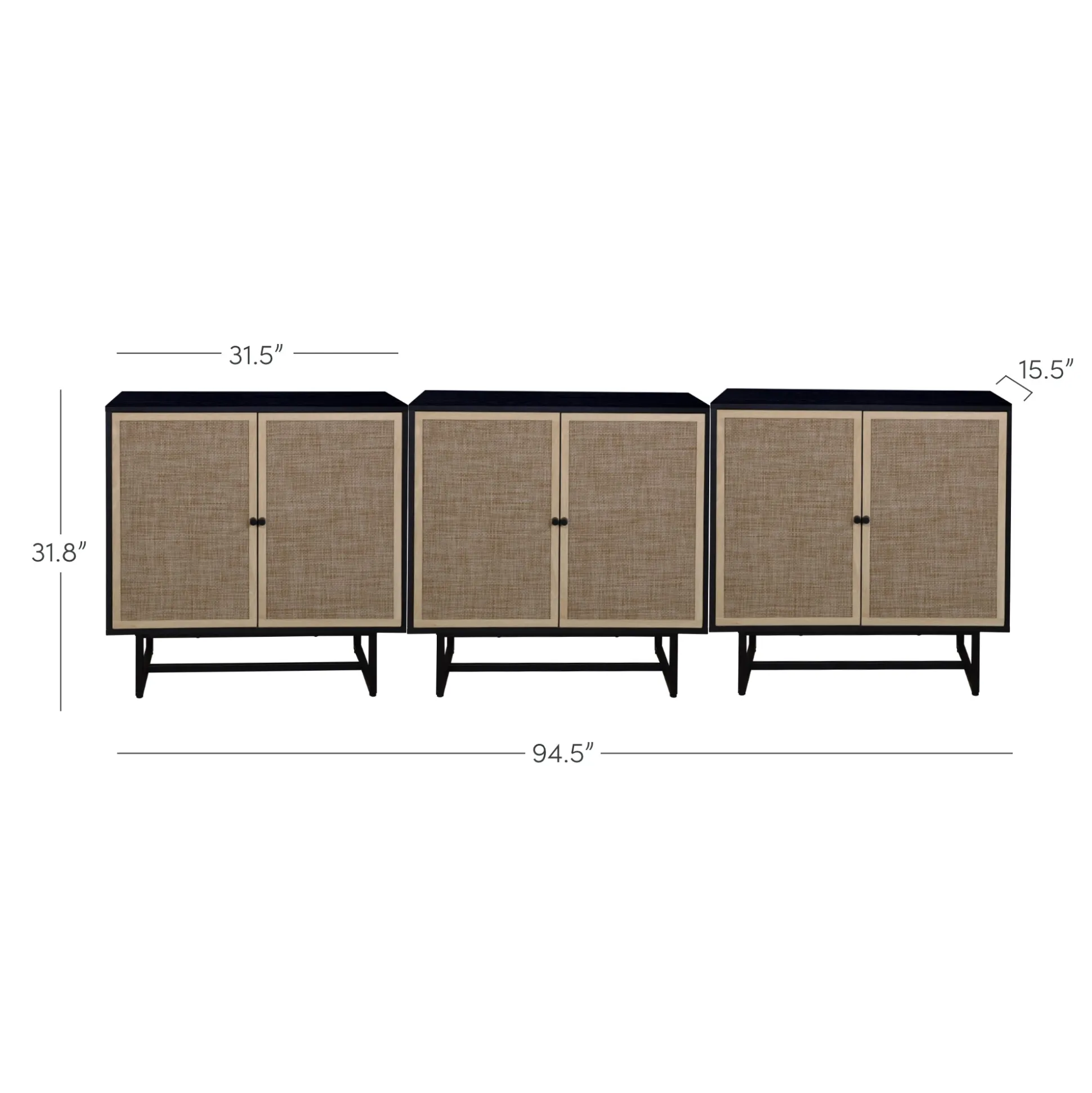 Metal and Rattan TV Stand Console for TVs up to 75" Black Oak