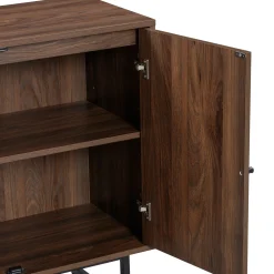 Metal and Rattan TV Stand Console for TVs up to 100" Walnut