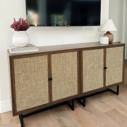Metal and Rattan TV Stand Console for TVs up to 100