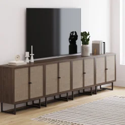 Metal and Rattan TV Stand Console for TVs up to 100