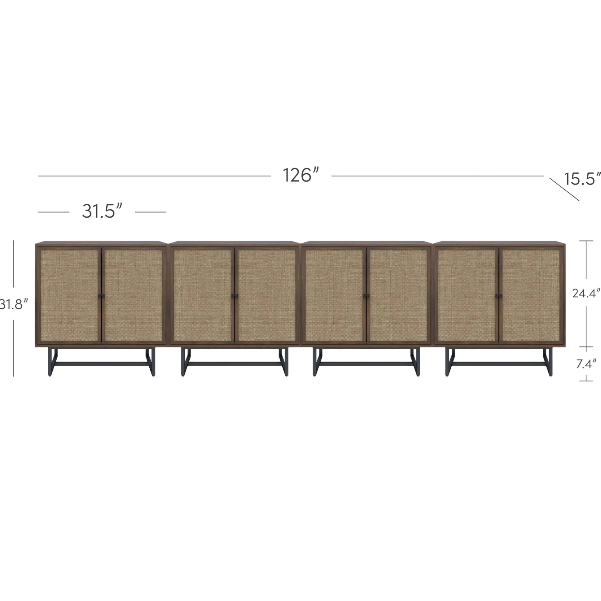 Metal and Rattan TV Stand Console for TVs up to 100" Walnut