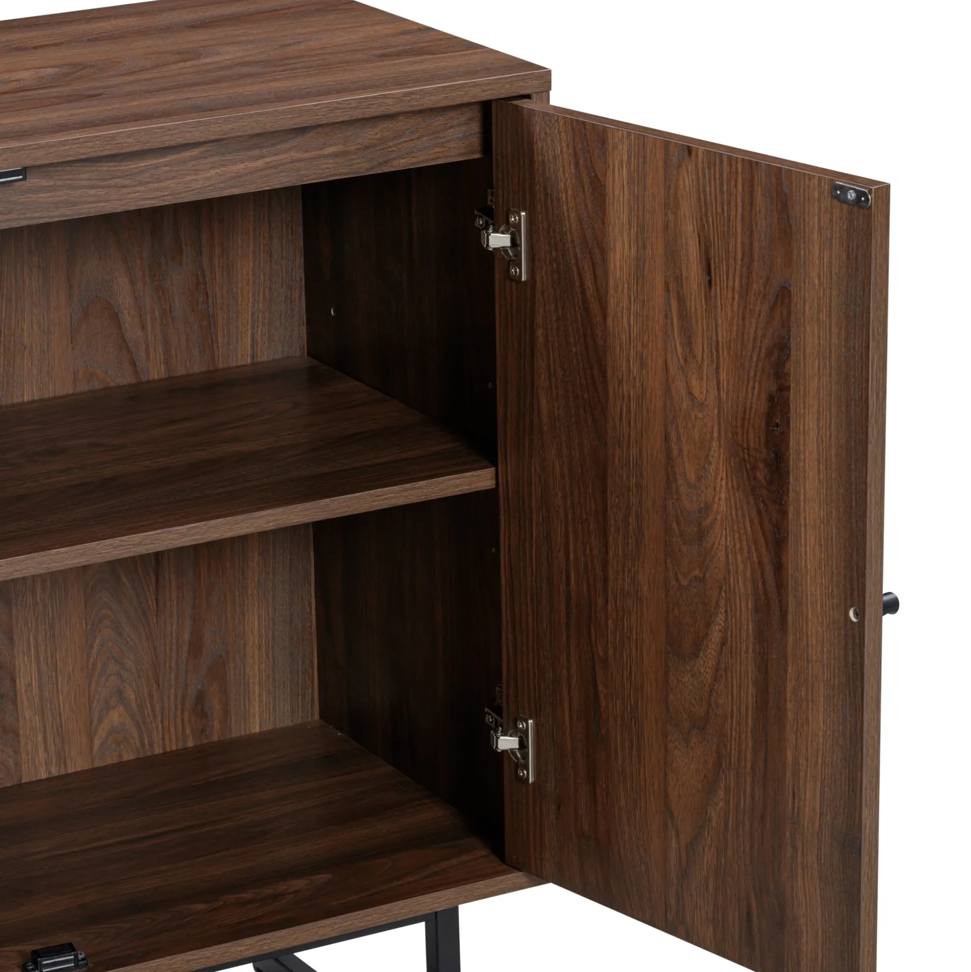 Metal and Rattan TV Stand Console for TVs up to 75" Walnut