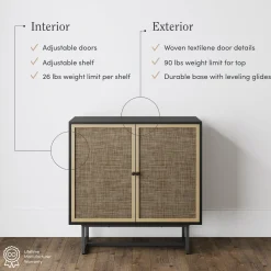 Metal and Rattan TV Stand Console for TVs up to 65